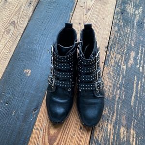 Faux leather silver stud ankle boots.